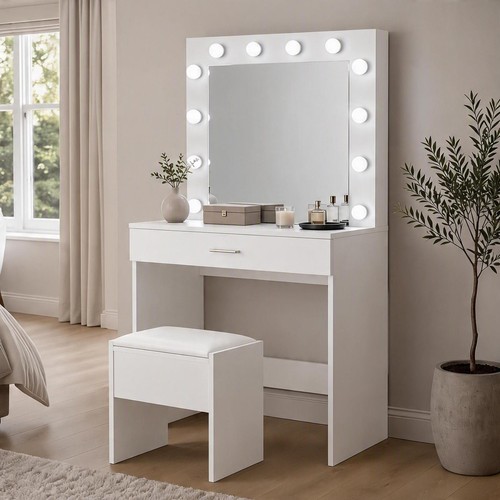 White dressing table with led - table,